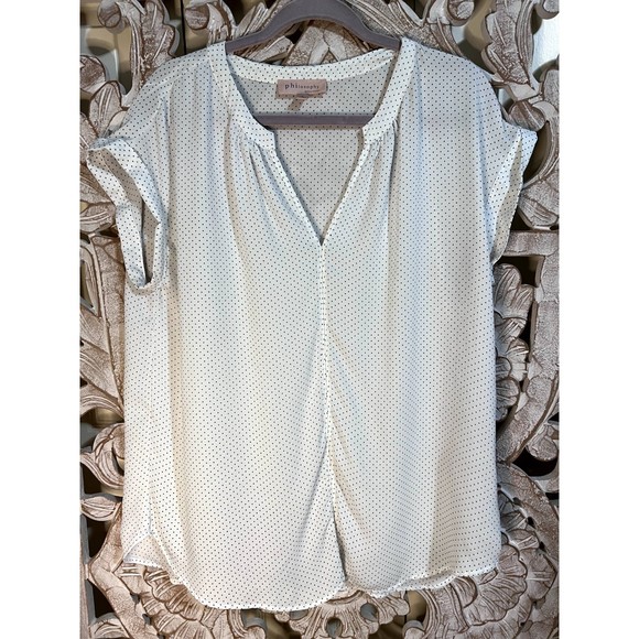 Philosophy Tops - EUC philosophy Republic Clothing White and Black Dotted Bouse Sz L
